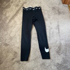 Nike Swoosh Logo Leggings Black Athletic Workout Tights SIZE S